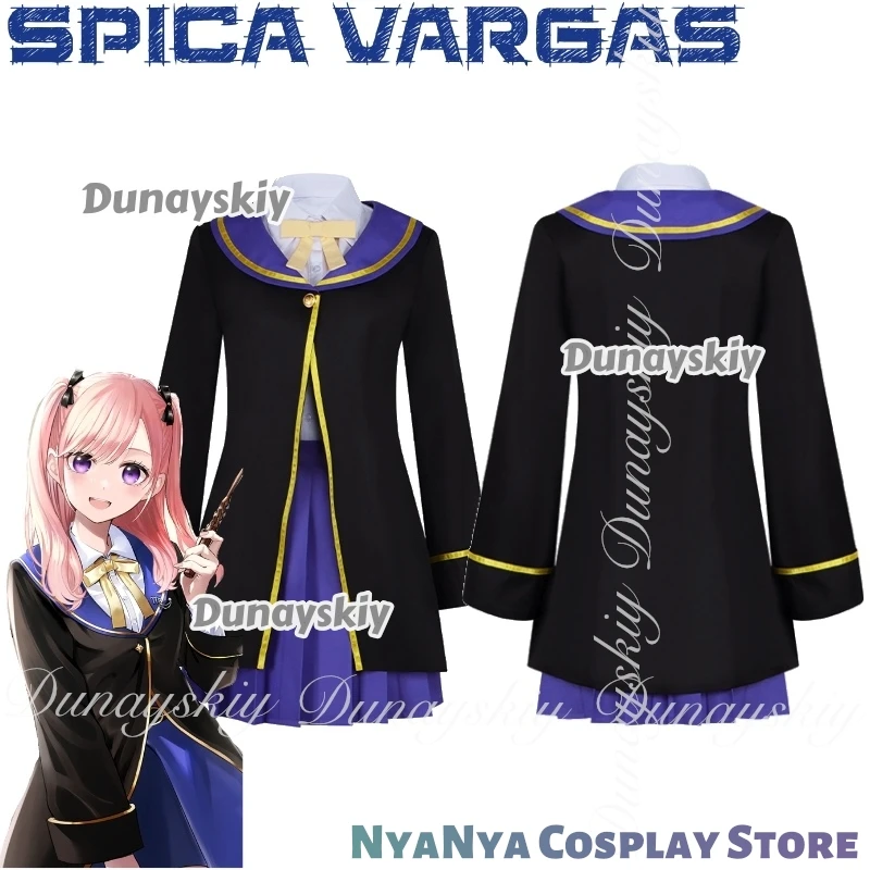 Классная комната черного кота и ведьмы, аниме Spica Vargas, косплей с синей юбкой, розовый парик, черное пальто, косплей 코스), полный комплект