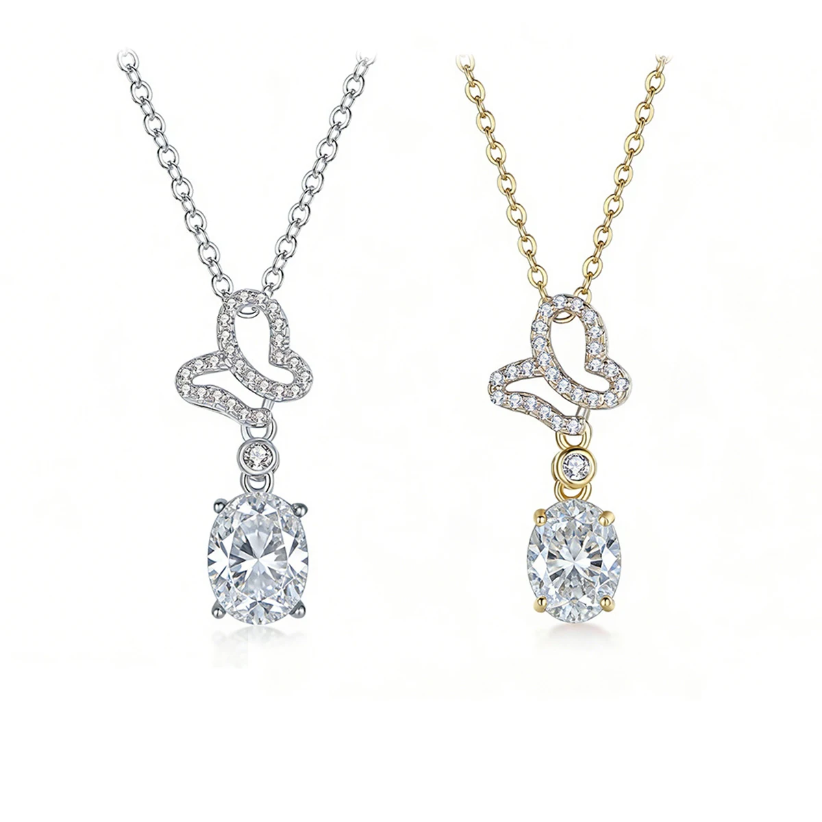 S925 Silver Plated 18K Gold Egg-shaped Moissanite Diamond Cocoon-Breaking Butterfly Necklace Main Stone 8*6mm/1.25ct