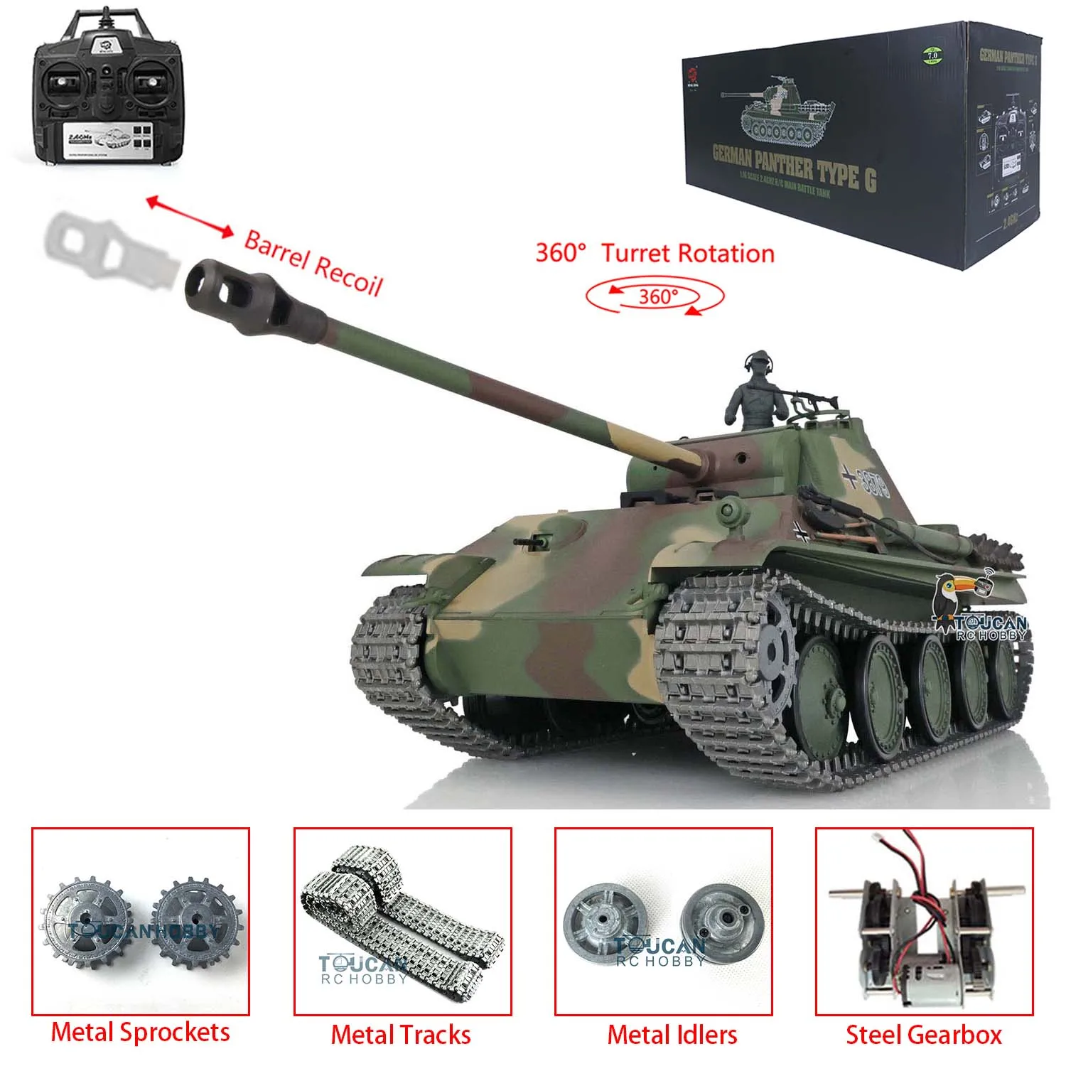 Presentes Heng Long 1/16 7.0 Atualizado German Panther G RTR RC Tank 3879 W/ 360 °   Carros de torre TH17489