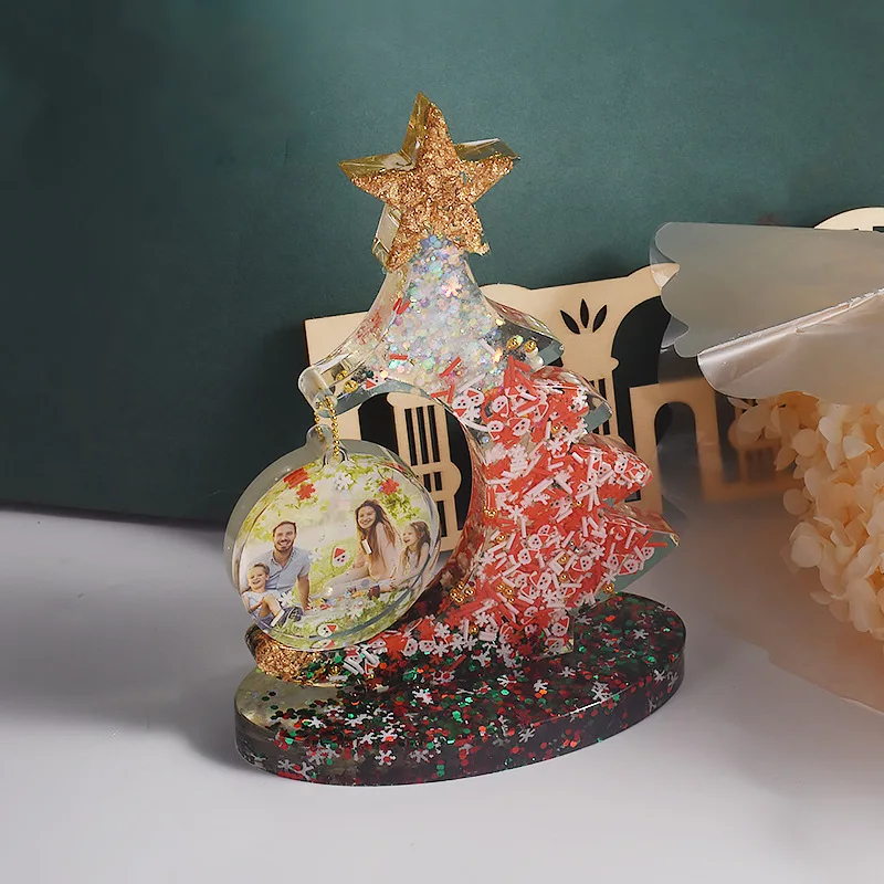 Marco de fotos de árbol de Navidad, molde de silicona DIY, resina epoxi, decoración del hogar, adornos de fundición, tema de Navidad, artesanía de