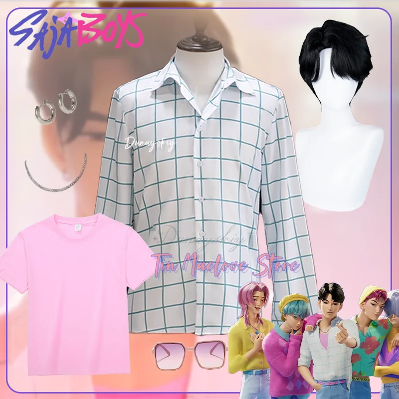 

Saja Boys Jinu Косплей Костюм Аниме KPop Hunters Demon 30CM Парик Рубашка Идол Одежда Для Женщин Мужчин Хэллоуин Вечеринка