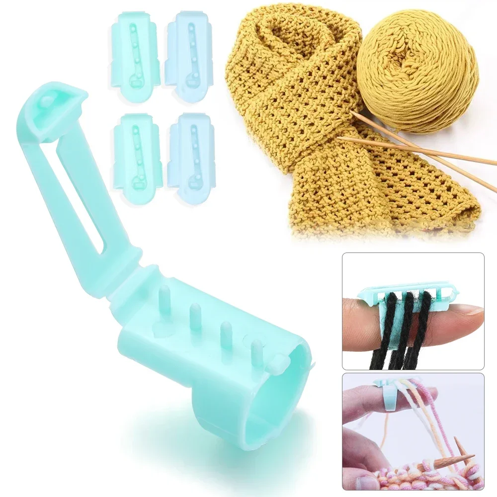 4Pcs/Set Finger Splitter Knitting Thimble Crafts Ring Type Knitting Tools Finger Wear Yarn Spring Guides Plastic Needle Thimble