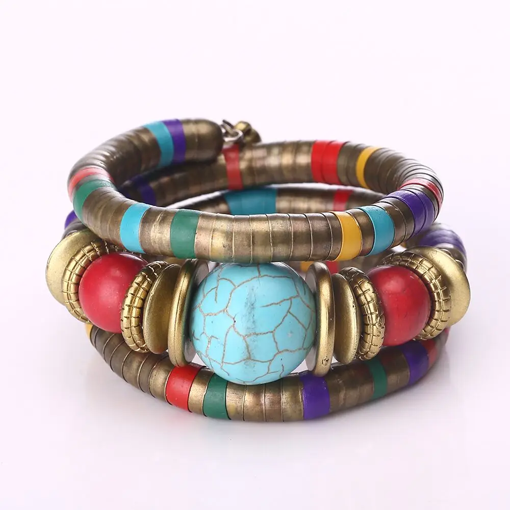 Fashion Vintage Natural Stone Colorful Snake Bangles Bracelets For Women Multilayer Metal Bracelet Jewelry Indian