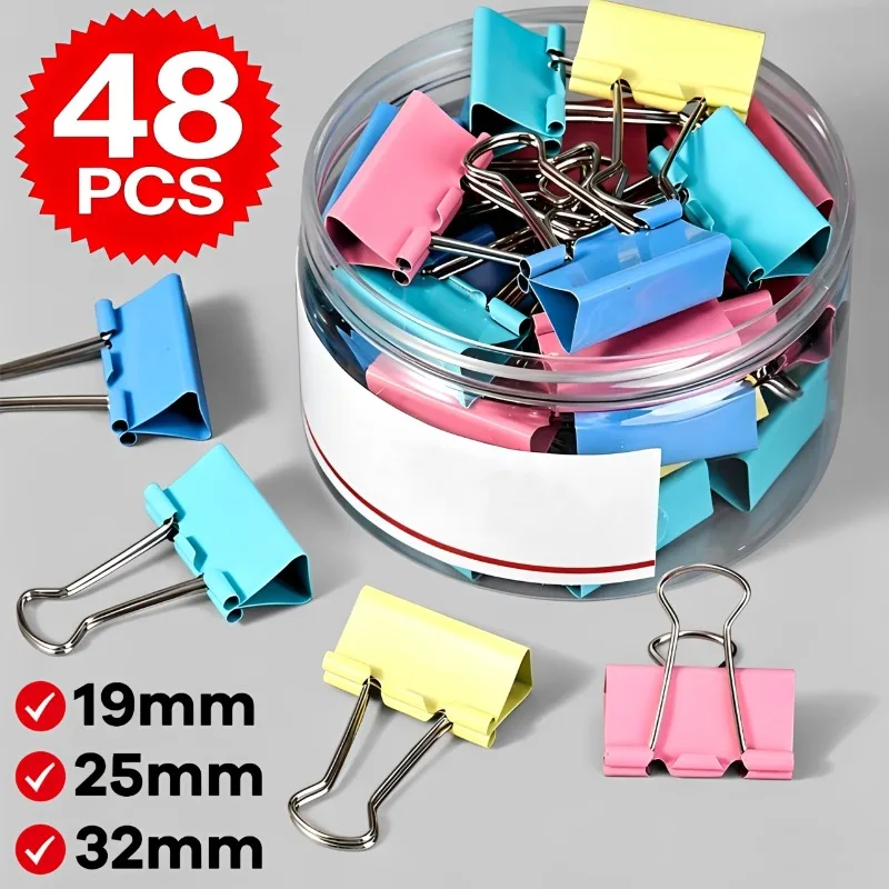 48Pcs/Box Multicolor Metal Paper Clips 19mm/25mm/32mm Stationery Color Long Tail Ticket Clips Paper Clamps for School Supplies