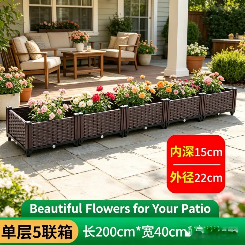 

Extra Large 5-Section Single Layer Planter Box 200x40x22cm Raised Garden Bed for Vegetables Flowers Herbs Perfect for Balcony P