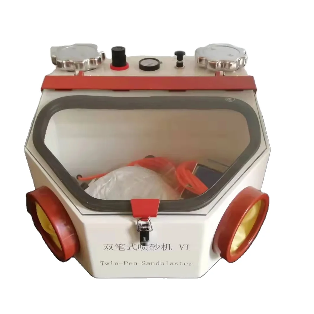 220V / 110V Twin-pen Sandblaster Portable Dental Lab Mini Sandblasting Equipment With Light for Jewelry Sand Blasting