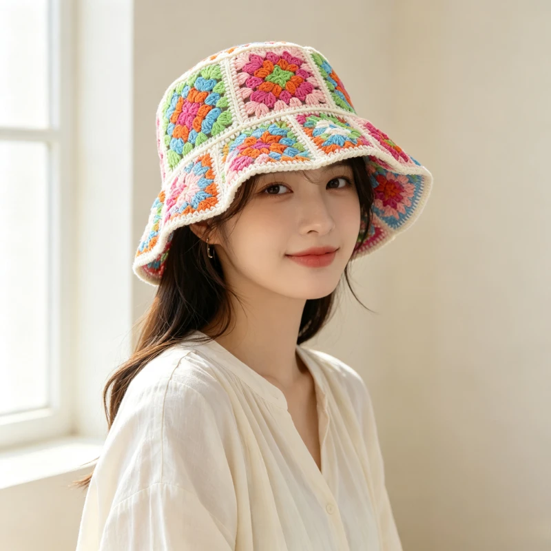 1 piece of women's fisherman hat, new fashionable color patchwork crochet basin hat, fisherman hat, color hat