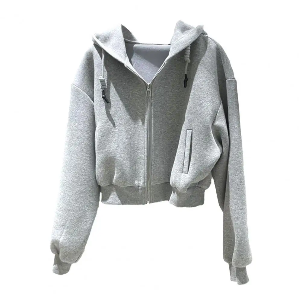 Long-sleeved Jacket Hip Hop Women's Winter Coat with Hood Letter Print Long Sleeve Thick Zip Up Drawstring Pockets Elastic Cuff