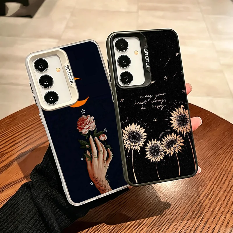 Moon Star Flower Luxury Print Pattern Phone Case for Samsung A57 A37 A27 A17 A56 A36 A26 A16 A55 A35 A25 A15 Galaxy A05S A06 A07