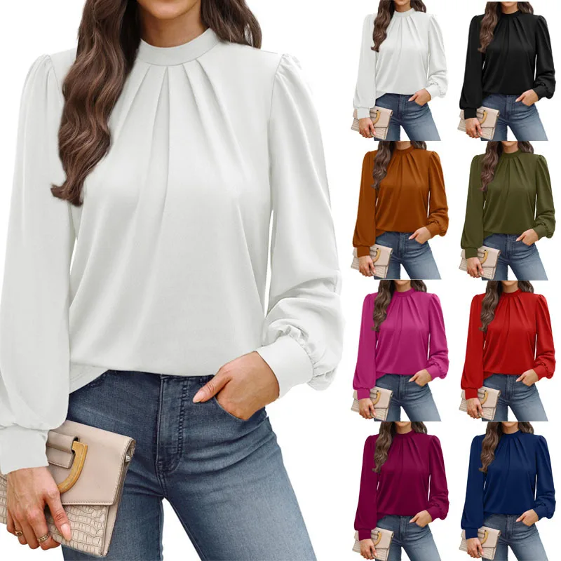 

Solid Color Women Autumn Longs Sleeve Blouses Elegant Streetwear Shirts Office Lady Turn Down Collar Tops Pullover