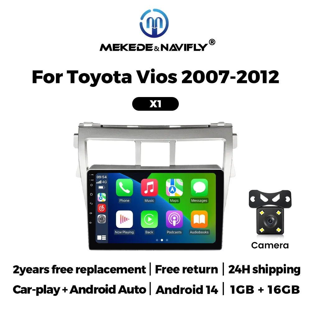 Android GPS Scherm 9 inch voor Toyota Vios Yaris 2007 2008 2009 2010 2011 2012 autoradio multimediaspeler Carplay Auto autoradio
