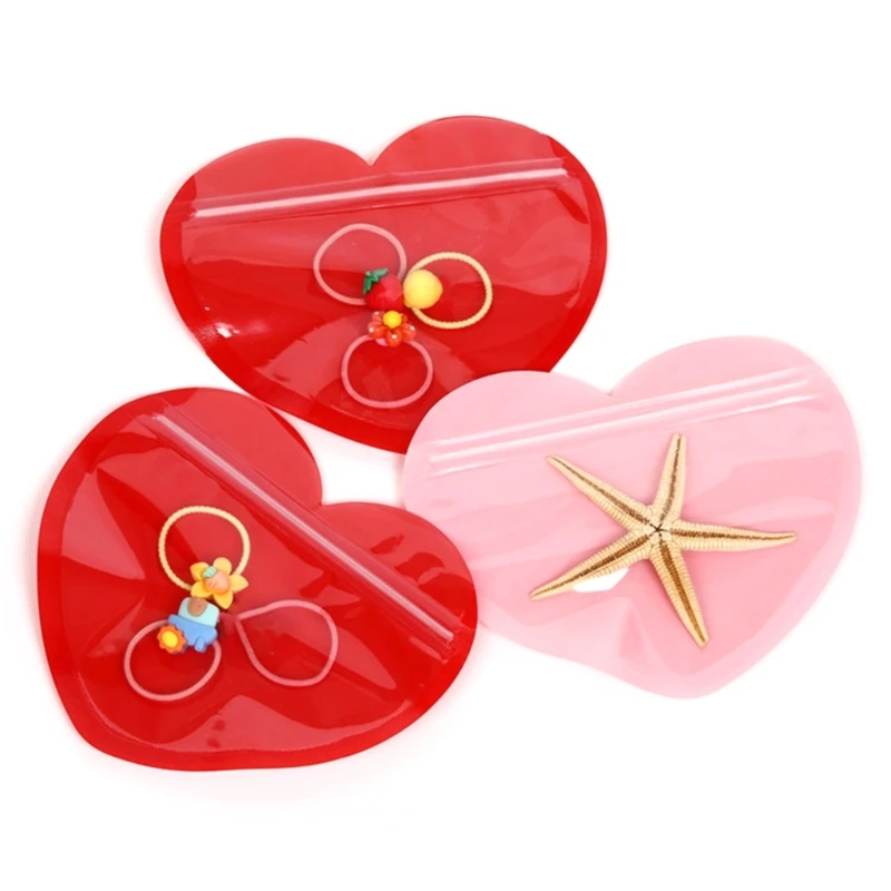 50xDurable Heart Shaped Jewelry Bag Self Sealing Jewelry Heart Bag