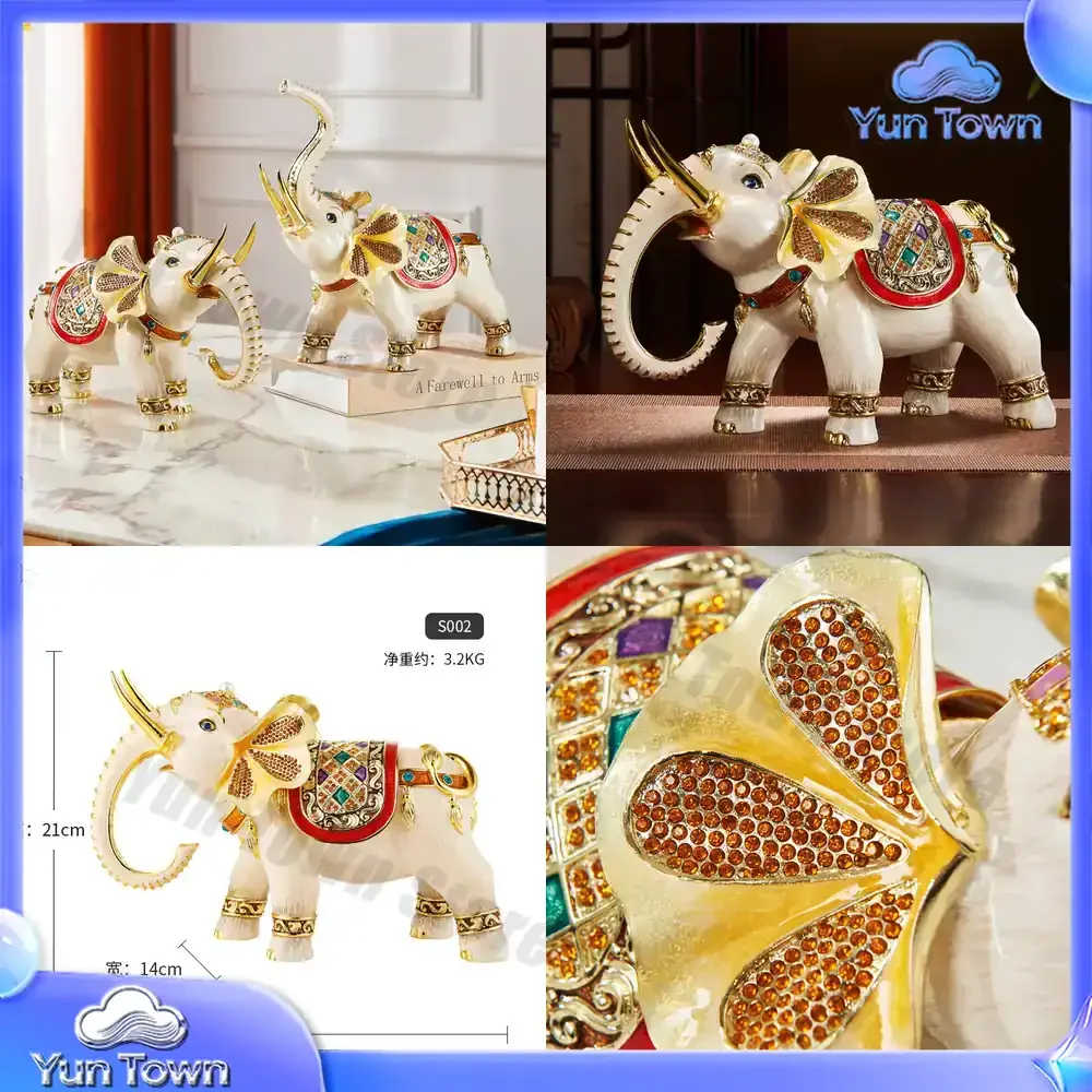 Light luxury high-end enamel colored elephant, living room lucky entrance TV cabinet wine cabinet ornament housewarming gift