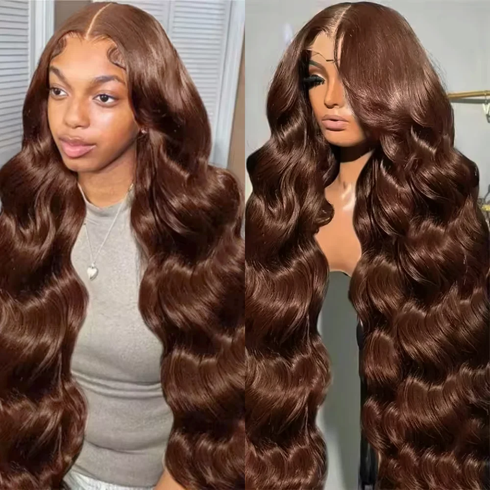 

Chocolate Brown 13x6 HD Lace Front Human Hair Wigs For Women Brazilian Body Wave Full Lace Frontal Wigs 100% Human Hair 46 Inch