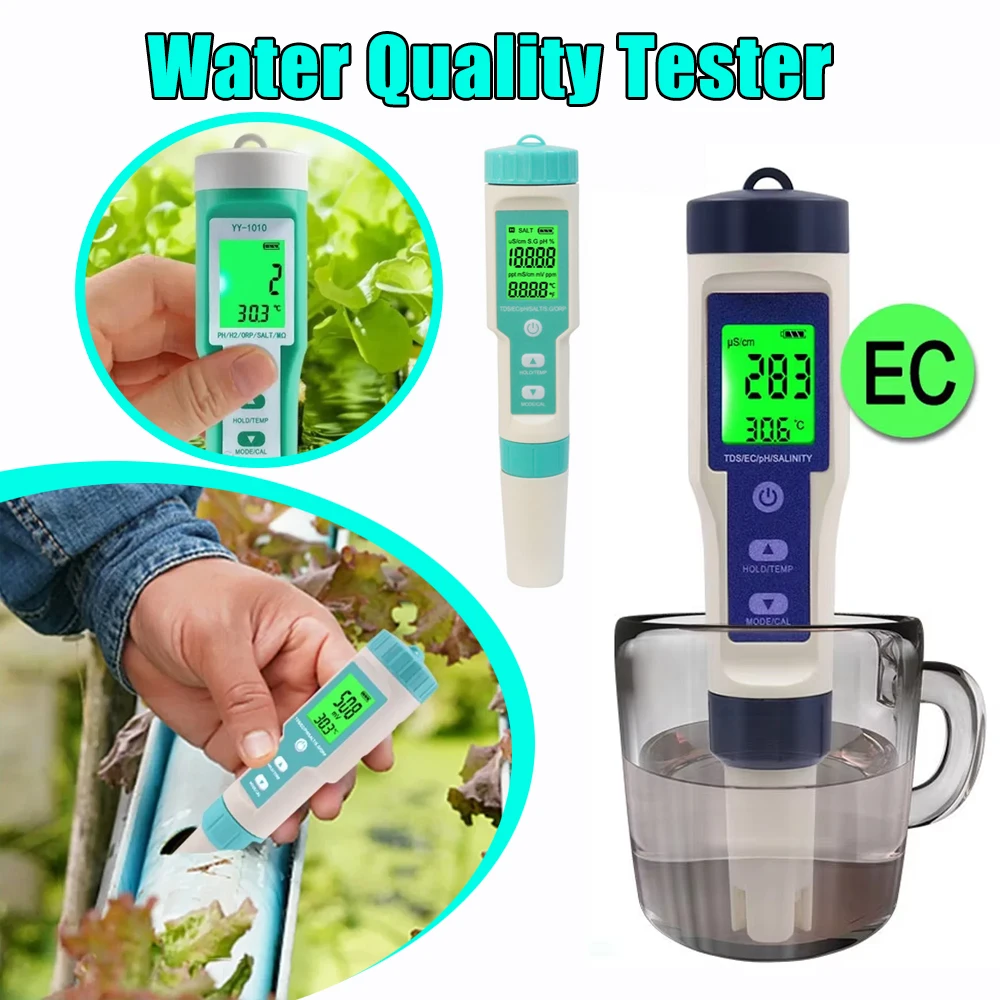 مراقبة جودة المياه مع وظائف درجة الحموضة/الملوحة/TDS/EC/الدرجة الحرارة وشاشة بإضاءة خلفية لحمامات مياه الشرب وأحواض استحمام ساخنة ومنتجعات المنتجعات الصحية