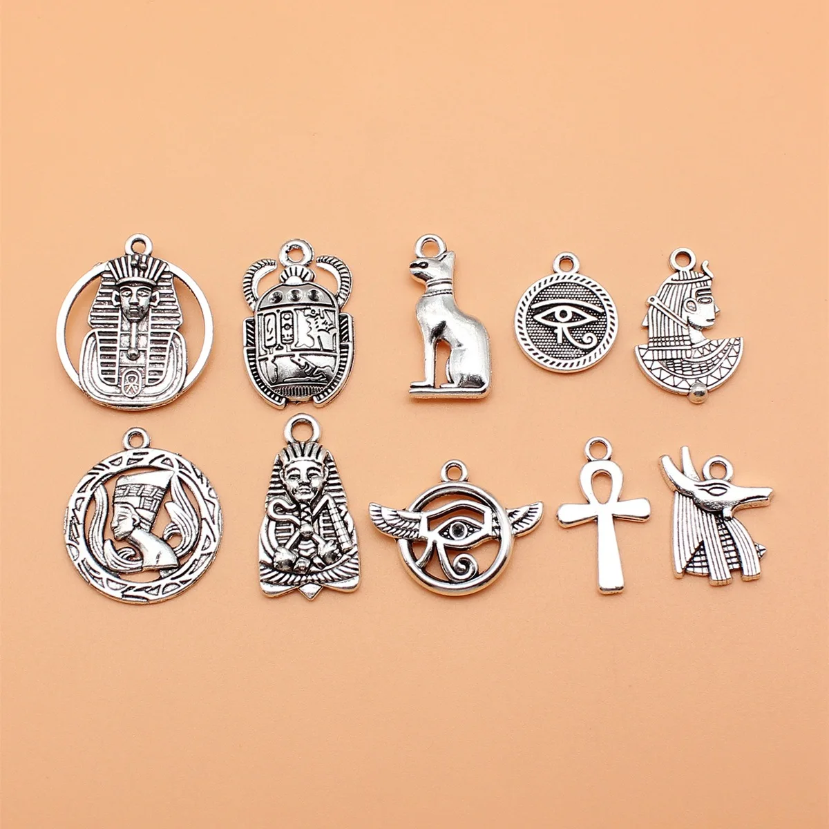 10pcs Mysterious Ancient Egypt Series Charms Collection For DIY Jewelry Making, 10 Styles, 1 of Each