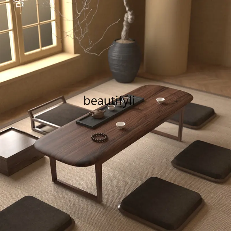 

CXH Black Walnut Solid Wood Tea Table Modern Minimalist Low Table Log Zen Tatami Tea Table