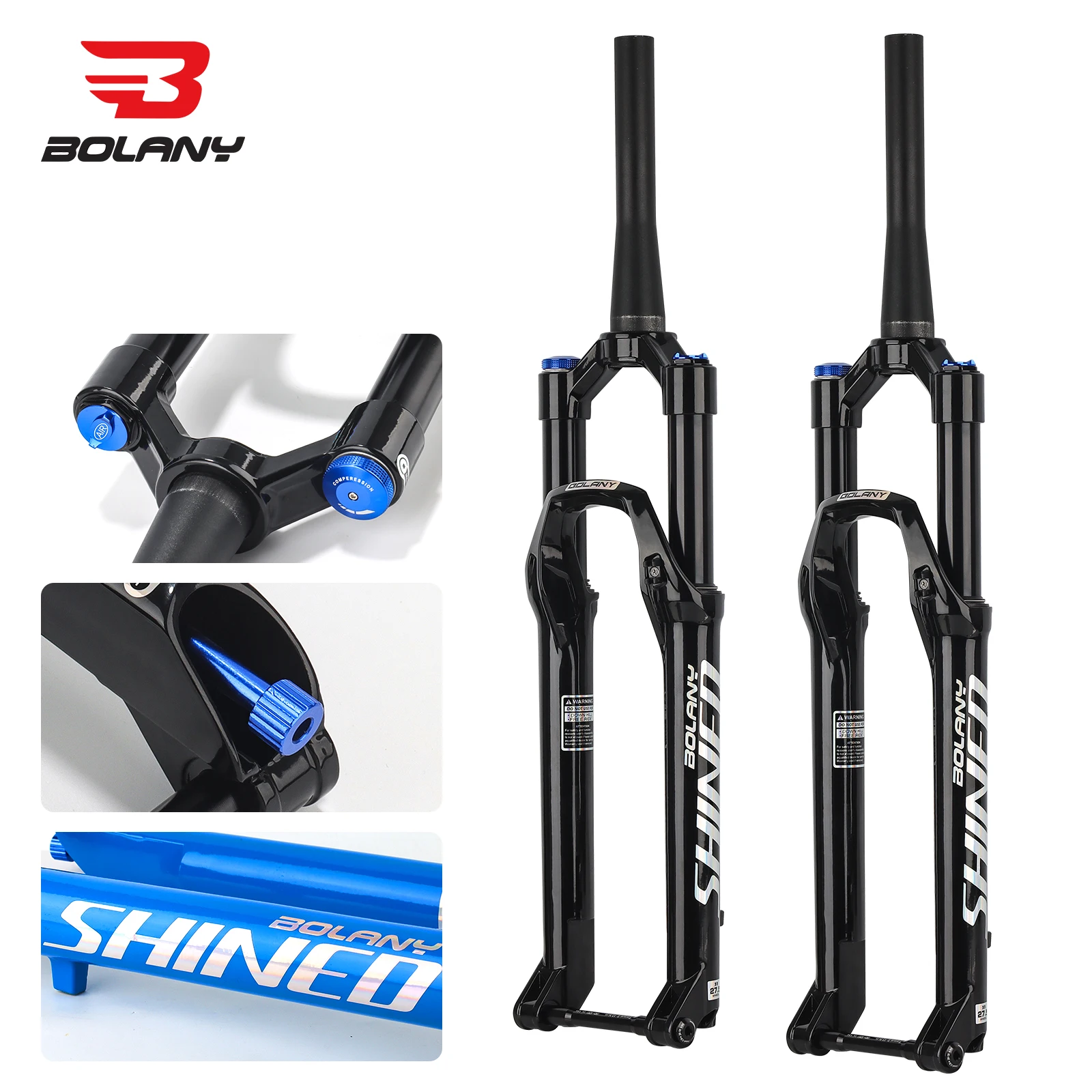 BOLANY MTB Air Fork 26/27.5/29 Inch Tapered Suspension Fork Rebound Adjustable 15x110mm Boost MTB Air Fork Thru Axle Disc Brake