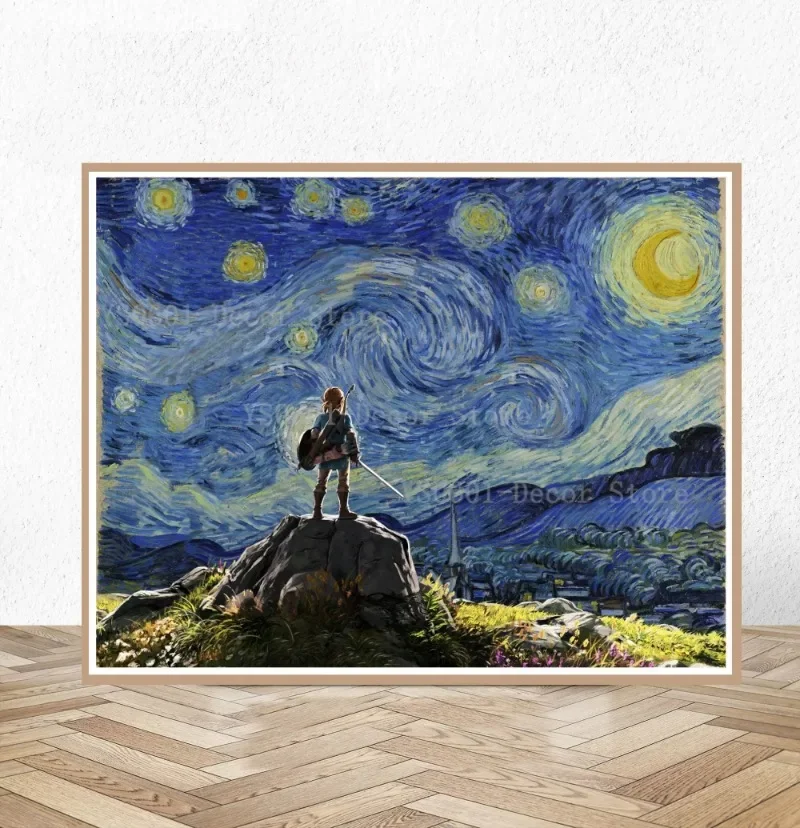 The Legend of Zelda Poster Van Gogh Starry Night Canvas Painting Japanese anime game  Wall Art Living Room Decor Home Decor