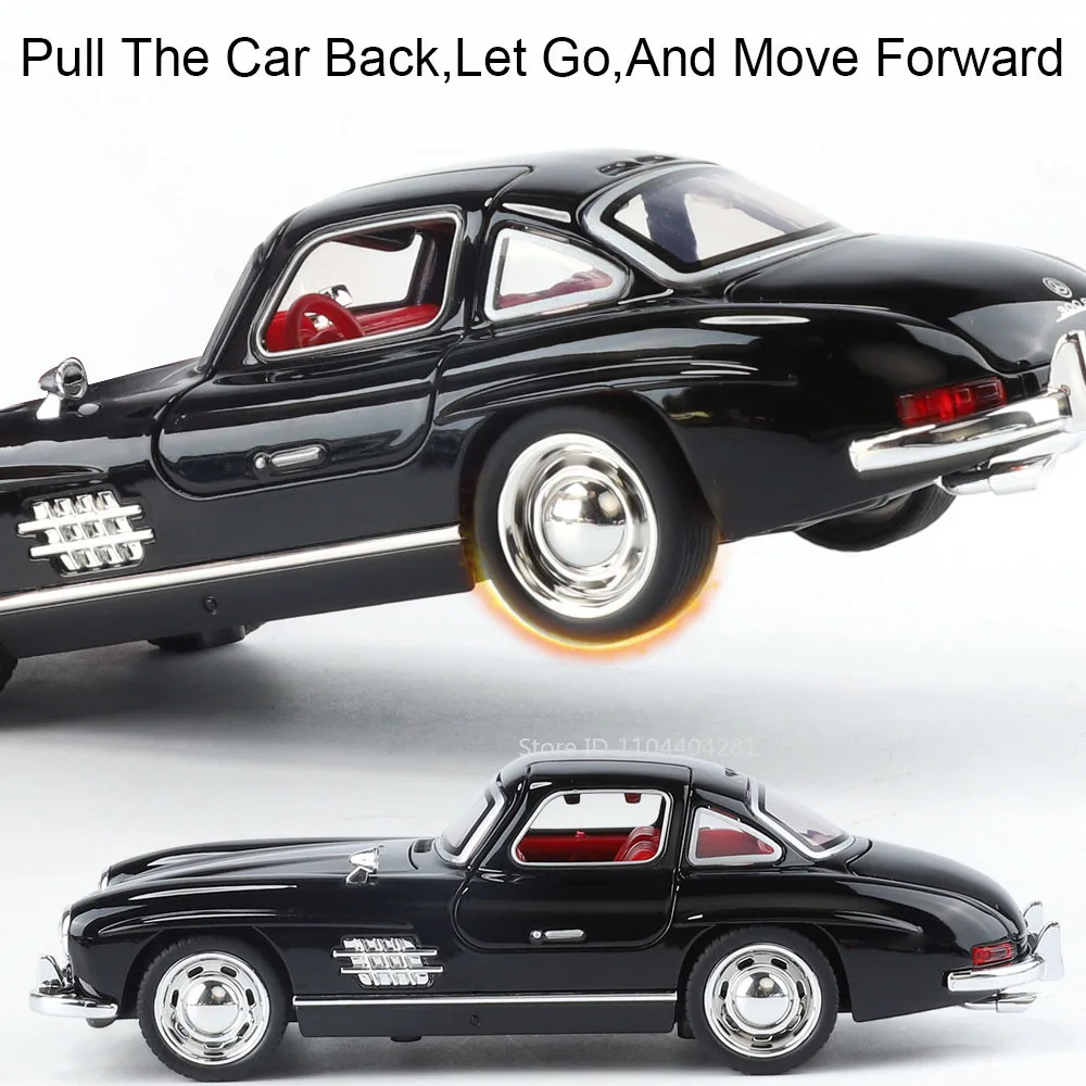 1:32 300SL 500K Legierungsmodell Spielzeug Diecast-Autotüren geöffnet mit Tonlicht Zurückziehen Miniatur-Vintage-Autos Geburtstagsgeschenke für Jungen