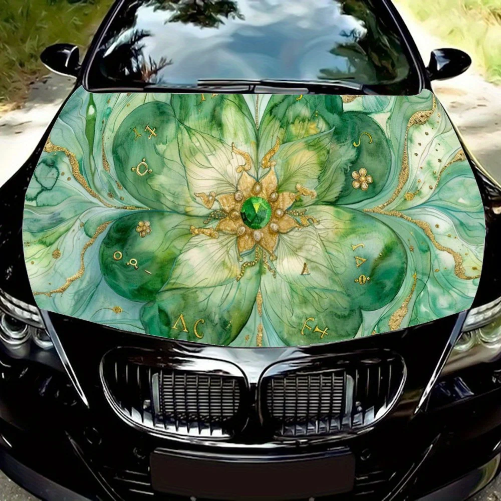 

Green Mandala Flower Emerald Four Leaf Clover Car Hood Wrap Color Vinyl Sticker Truck Graphic Bonnet Auto Accessories Decal Gift