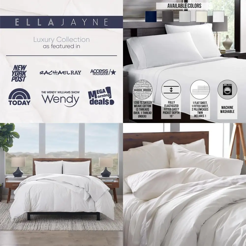 

Premium 4-Piece King Sheet Set, 1200 TC 100% Cotton, 1 Fitted, 1 Flat, 2 Pillowcases - White