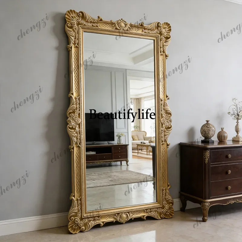 Y136 Y136 European retro carved full-body mirror handmade custom luxury home living room floor mirror bedroom full-length mirror