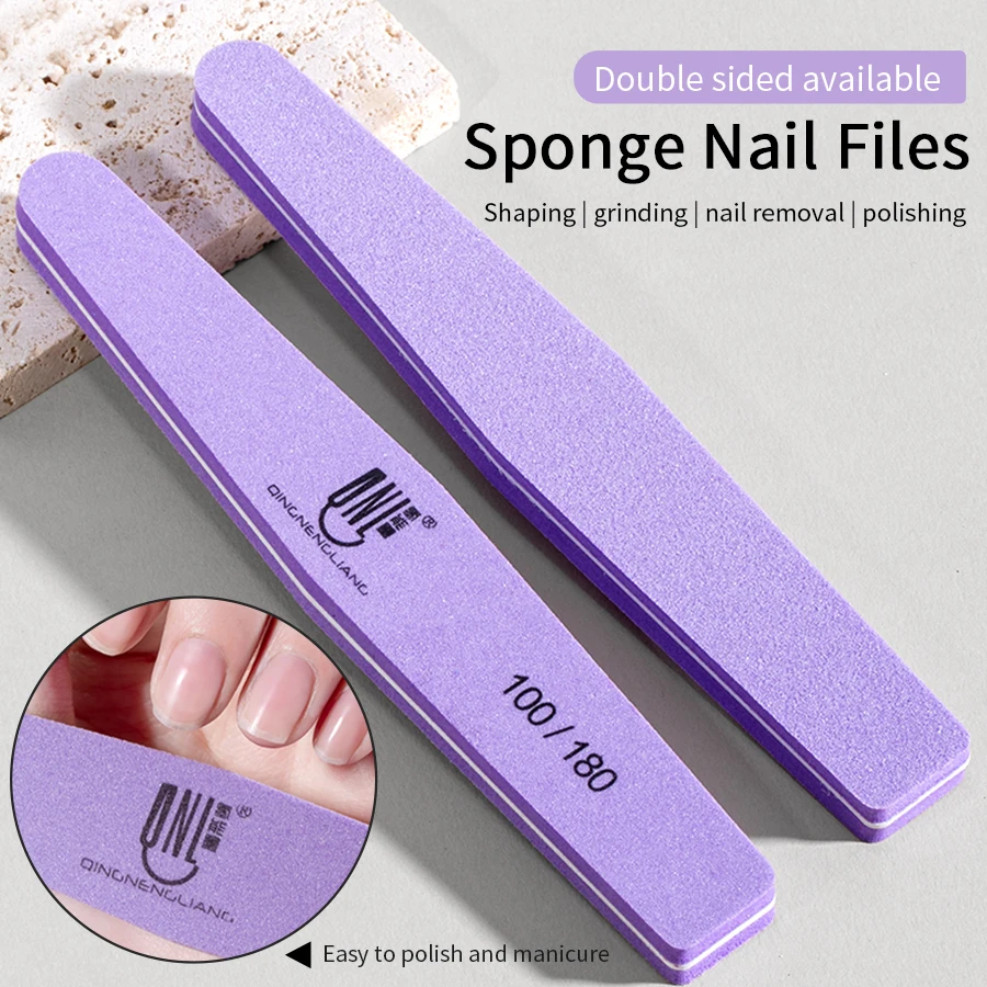 RSNAIL Nail Files Sponge 100/180 Grit Moon Purple Double-sided Nail File Sanding Blocks For Finger Nail Art Files Manicure Tools
