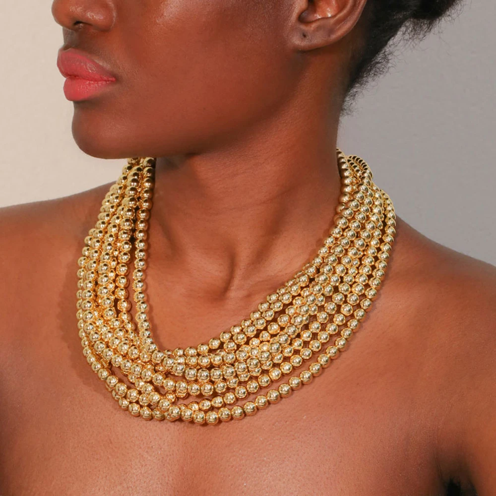

Fashion Exaggerated Statement Beads Necklace Women Girl Trendy Vintage Wedding Party Jewelry