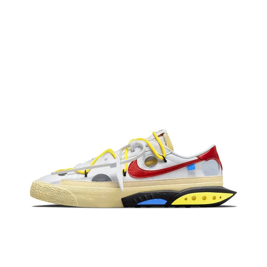 OFF WHITE X Nike Blazer Skateboard Shoes Unisex Low Top White/Red/Yellow DH7863-100