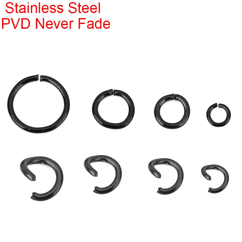 100pcs Black Plated 304 Stainless Steel Open Jump rings 4 5 6 8 mm PVD Never Fade Split Rings Connectors For Diy Jewelry Making