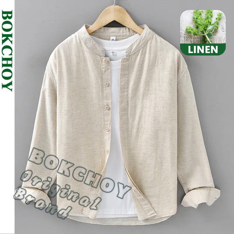 Spring Summer New Casual Simple Cotton Linen Long Sleeve Shirts for Men Clothing Thin Breathable Solid Color Shirts DC913