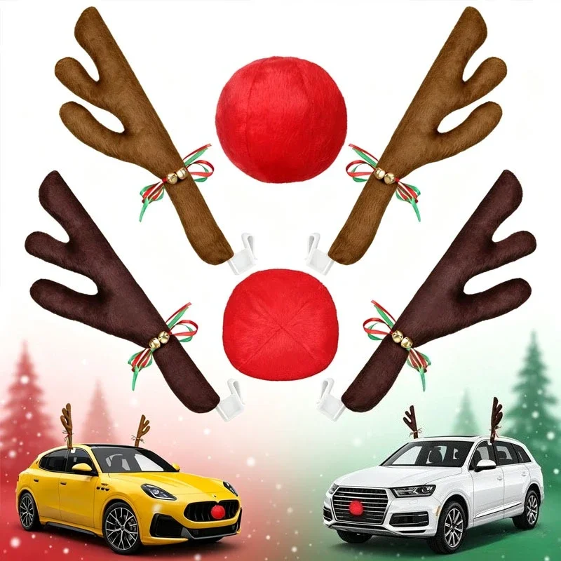 Reindeer Decoration Elk Antler Car Vehicle Nose Horn Costume Decor Set Rudolph Christmas Reindeer Antlers Red Nose Ornaments 1PC