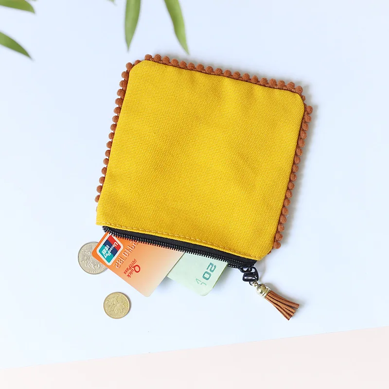 Minimalist Japanese solid color coin pouch with tassel fringe cute lightweight mini wallet portable summer daily storage bag