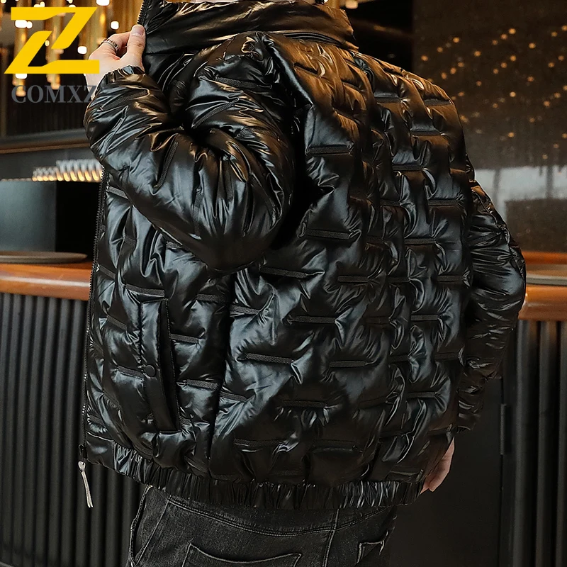 

Men Parka Coat 2025 Slim Fit Shiny Streetwear Waterproof Windproof Winter Jacket For Hiking Travel Skiing Warm Bread Jacket