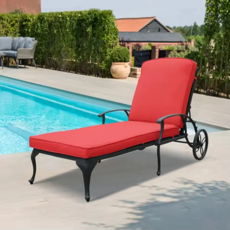 

COOLMORE Outdoor Wheel Beach Sun Lounger Cast Aluminum Chaise Lounge