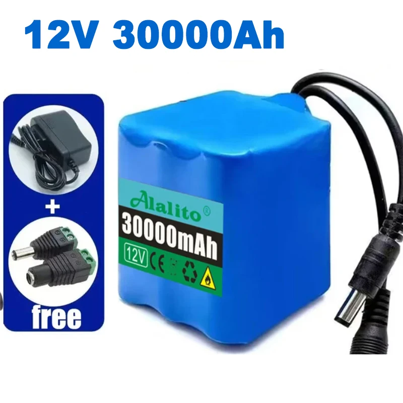 2024 Portable Super 12V 50000mAh Battery Rechargeable Lithium Ion Battery Pack Capacity DC 12.6v10Ah CCTV Cam Monitor+Charger