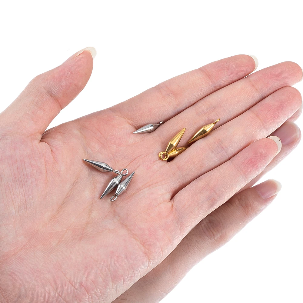 10Pcs Retro Spike Beads Pendants Stainless Steel Cone Bullet Charms Pendant for Women Man Drop Earring Jewelry Findings Supplies