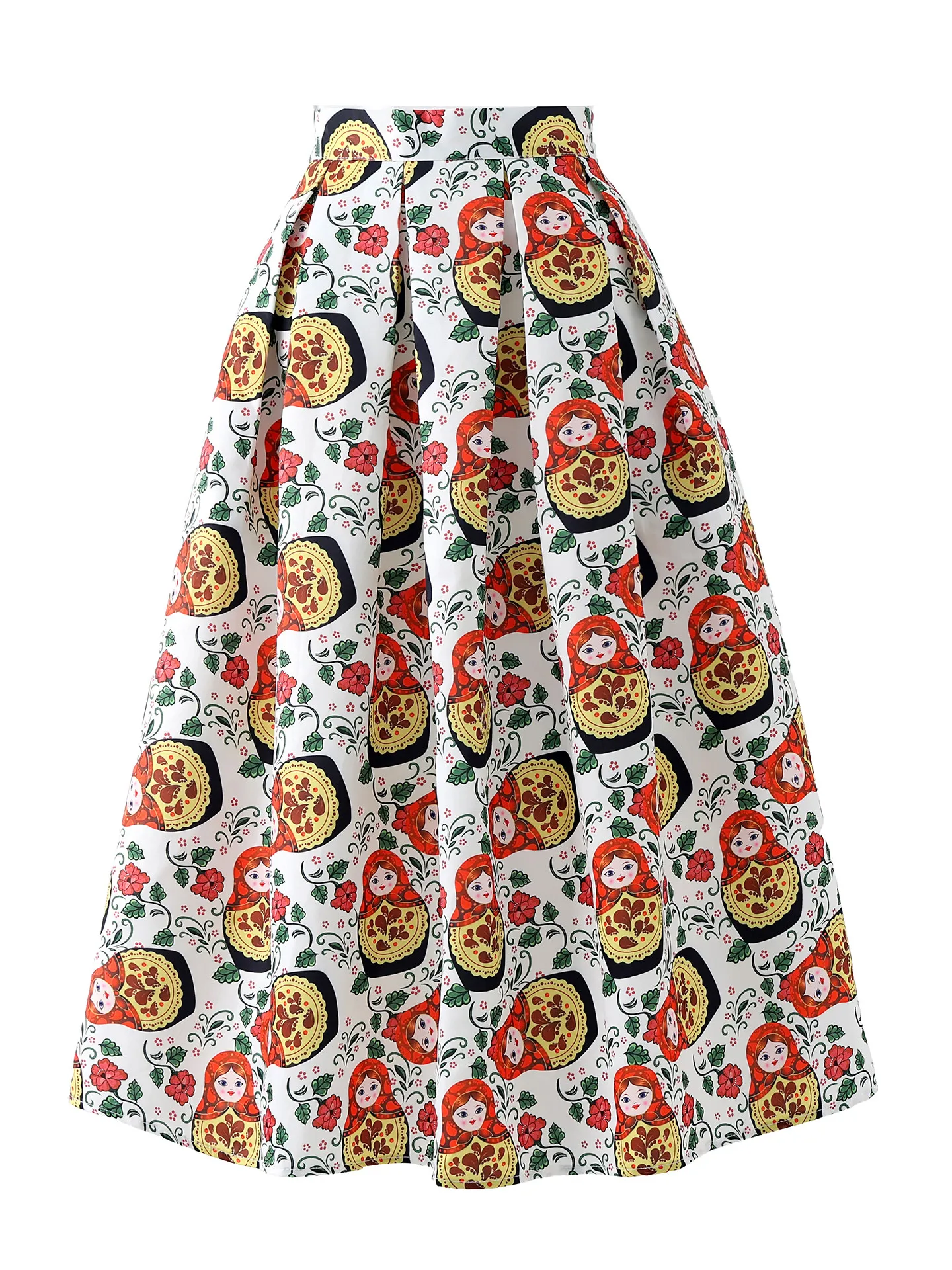 High Quality American Retro Printed High Waist Women Puff Skirt All-match New Spring Summer Elegant Mid-long Female A-line Skirt