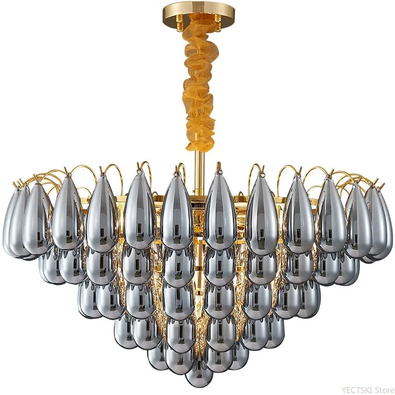 Living room chandelier, light luxury, smoke ash, amber glass, dining room light, home creative personality, bedroom light