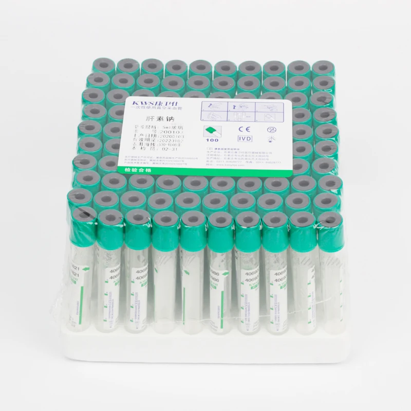 Disposable Sterile Vacuum Blood Collection Tube With Heparin Sodium Additives Green Lid 10 ml Vac Tube Vacutainer CE Mark 100/PK