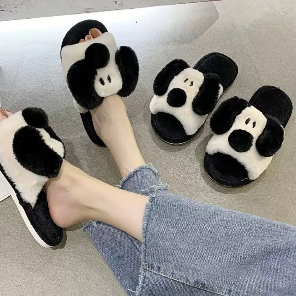 

Casual Winter Plush Dog Slippers Thicken Warm Soft Cartoon Furry Slippers Cute Anti-slip Home Cotton Shoes Couple