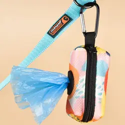 Dispensador de bolsas para excrementos de mascotas, diseño lindo, estampado de diseñador abstracto, sin bolsa para excrementos y correas, se puede conectar con cualquier correa para perros