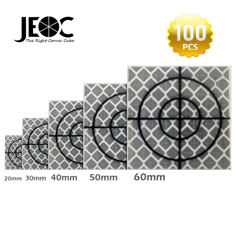 JEOC 100 Pcs Reflector Sheet Reflective Tape Target Total Station 20/30/40/50/60mm High Viscosity