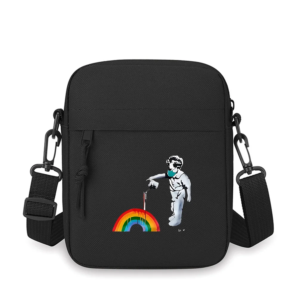 

Person painting rainbow with mask Men Crossbody Bag Single Shoulder Women Cartoon Anime Film Printing Design Unisex