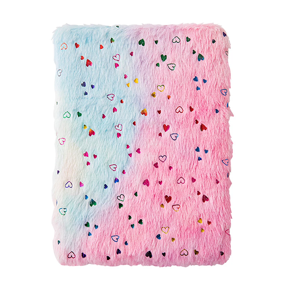 A5 Notebook Cute Plush Fluffy Covered Diary Notepad Gradient Colored Softcover for Girls Embroidery Private Writing Drawing Note