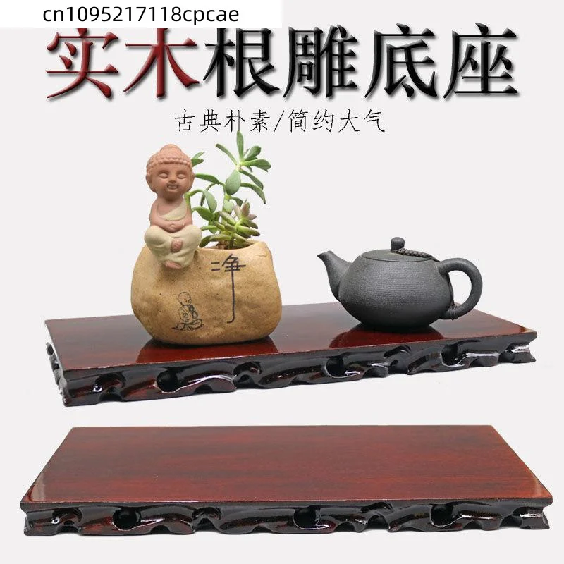 Rechteckiger Dekorativer Sockel aus Massivholz mit Wurzelholzschnitzerei als Ausstellungsständer für Vasen, Teekannen, Buddha-Statuen, Teesets – Detail 1