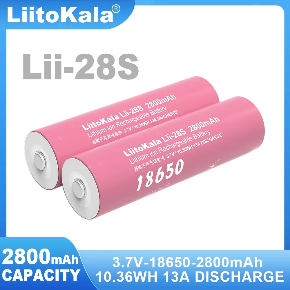 1-6PCS LiitoKala Lii-28S With Tip 18650 3.7V 2800mAh 13A Power Rechargeable Lithium Battery for Electric Tools LED Flashlight