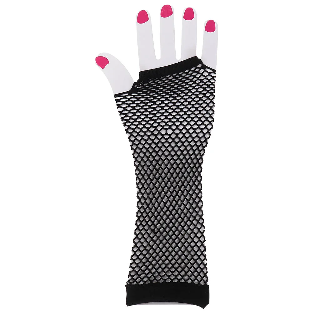 Gothic Punk Black Fishnet Long Fingerless Gloves for Women Sexy Arm Gloves Mittens Costume Party Fancy Masquerade Accessories