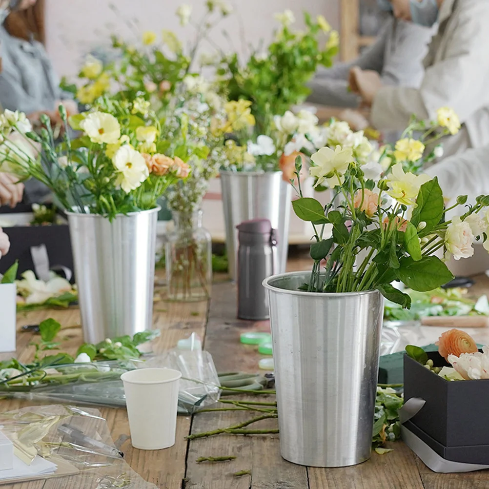 

Stylish Aluminum Flower Pot Bucket Planter Round Metal Garden Decor Home Planter Flower Arrangement Vase Planting Container